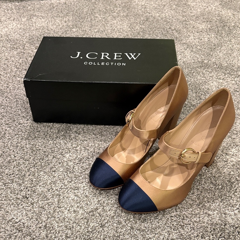J. Crew Etta Satin Cap Toe Mary Janes (Dark Oak) Size 8.5